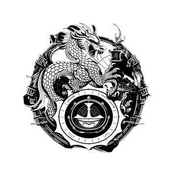 Dragon, black and white logo image