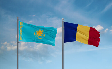 Chad and Kazakhstan flags, country relationship concept