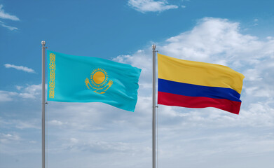 Colombia and Kazakhstan flags, country relationship concept