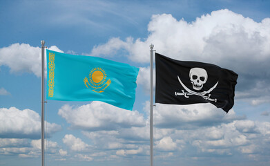 Pirate and Kazakhstan flags, country relationship concept