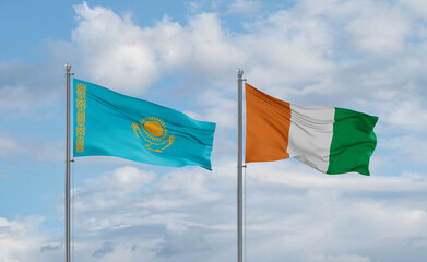 Ivory Coast and Kazakhstan flags, country relationship concept