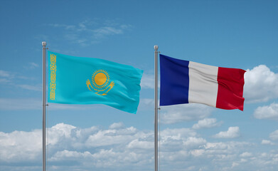 Kazakhstan and France flags, country relationship concept