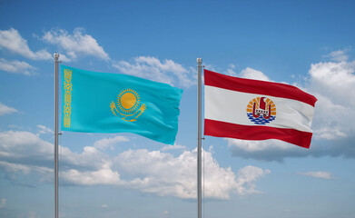 Kazakhstan and French Polynesia flags, country relationship concept