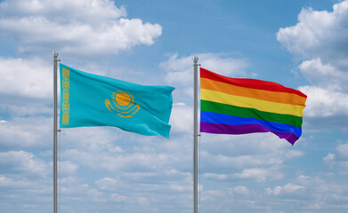 Gay Pride and Kazakhstan flags, country relationship concept