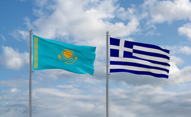 Greece and Kazakhstan flags, country relationship concept