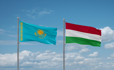 Hungary and Kazakhstan flags, country relationship concept