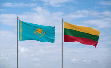 Lithuania and Kazakhstan flags, country relationship concept