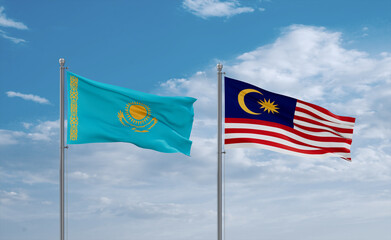 Malaysia and Kazakhstan flags, country relationship concept