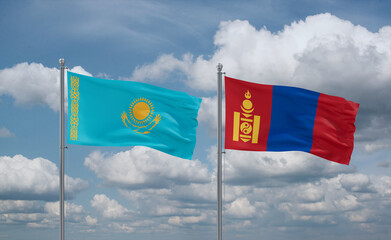Mongolia and Kazakhstan flags, country relationship concept