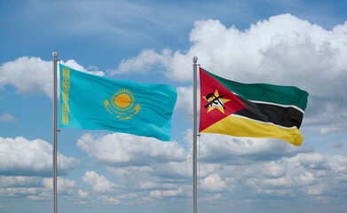 Mozambique and Kazakhstan flags, country relationship concept