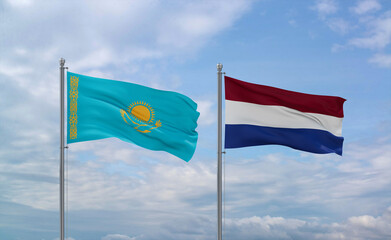 Netherlands and Kazakhstan flags, country relationship concept