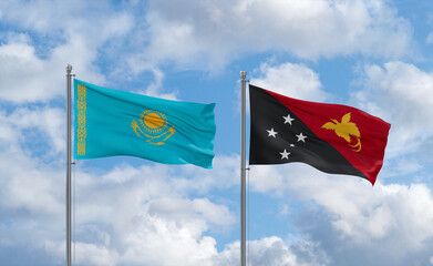 Papua New Guinea and Kazakhstan flags, country relationship concept