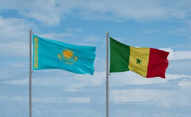 Senegal and Kazakhstan flags, country relationship concept