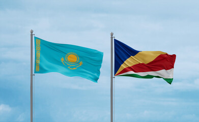 Seychelles and Kazakhstan flags, country relationship concept