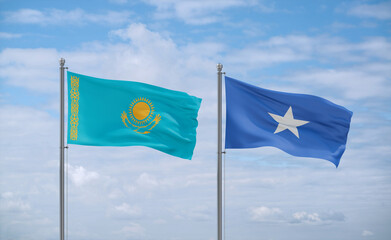 Somalia and Kazakhstan flags, country relationship concept
