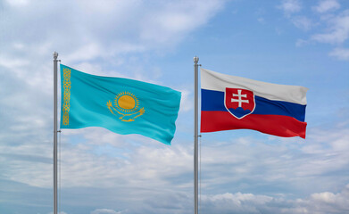 Slovakia and Kazakhstan flags, country relationship concept