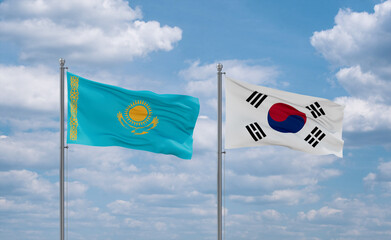 South Korea and Kazakhstan flags, country relationship concept