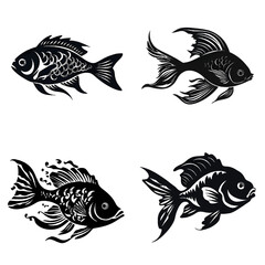 Black silhouette of fishes on white background.