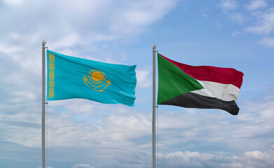 Sudan and Kazakhstan flags, country relationship concept