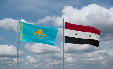 Syrian and Kazakhstan flags, country relationship concept