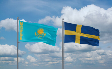 Sweden and Kazakhstan flags, country relationship concept