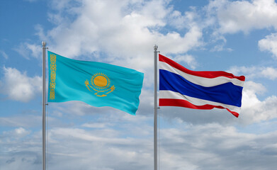 Thailand and Kazakhstan flags, country relationship concept