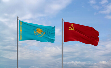 Soviet Union and Kazakhstan flags, country relationship concept