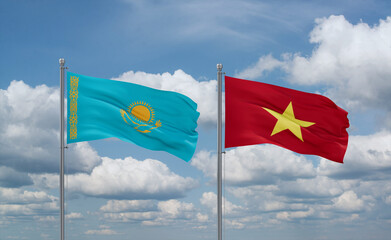 Vietnam and Kazakhstan flags, country relationship concept