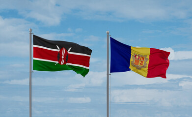 Kenya and Andorra national flags, country relationship concept