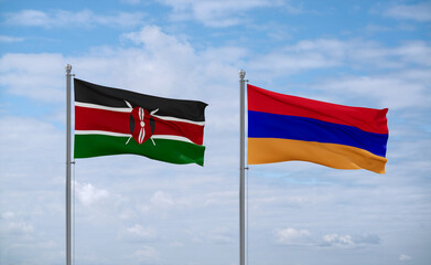 Armenia and Kenya flags, country relationship concept