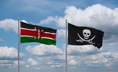 Pirate and Kenya flags, country relationship concept