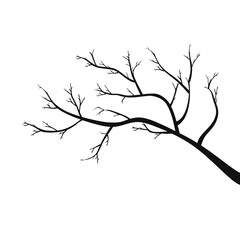 Black silhouette of a tree branch on white background.
