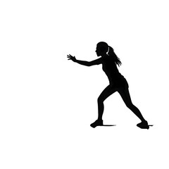 Fototapeta na wymiar Black silhouette of a woman on the move on white background.