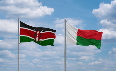 Madagascar and Kenya flags, country relationship concept