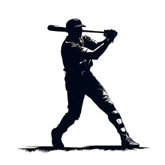 Black silhouette of a baseball player on white background.