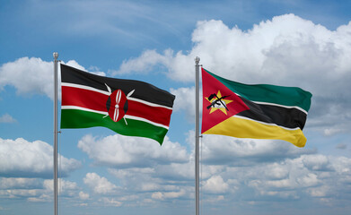 Mozambique and Kenya flags, country relationship concept