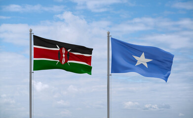 Somalia and Kenya flags, country relationship concept