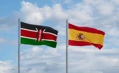 Spain and Kenya flags, country relationship concept