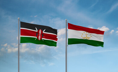Tajikistan and Kenya flags, country relationship concept