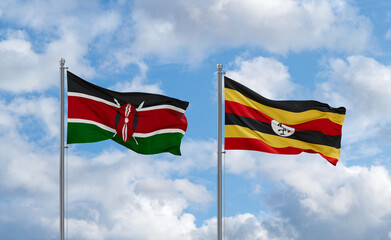 Uganda and Kenya flags, country relationship concept