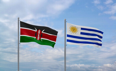 Uruguay and Kenya flags, country relationship concept