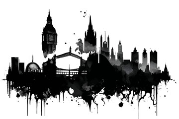 Fototapeta premium Black silhouette of London on white background.