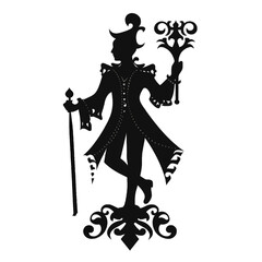 Black silhouette of a wizard on white background.