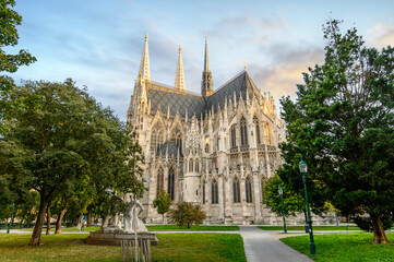 Votivkirche or Votive Church in Vienna, Austria. Famous Neo-Gothic church on Ringstrasse - second-tallest church in Wien. Church consecrated in 1879 on occasion of Imperial Couple's Silver Wedding.