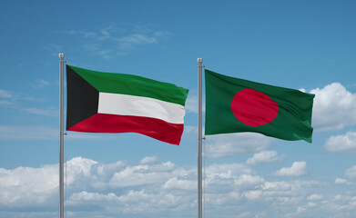 Bangladesh and Kuwait flags, country relationship concept