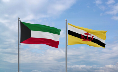 Brunei and Kuwait flags, country relationship concepts