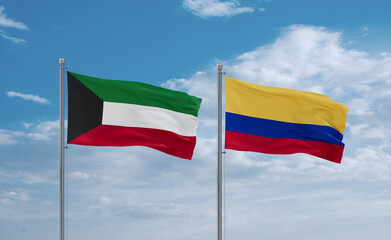 Colombia and Kuwait flags, country relationship concept