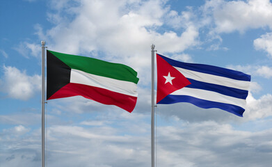 Cuba and Kuwait flags, country relationship concept