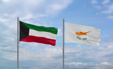 Cyprus and Kuwait flags, country relationship concept