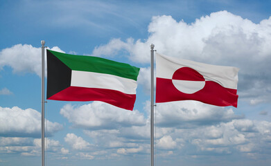 Greenland and Kuwait flags, country relationship concept